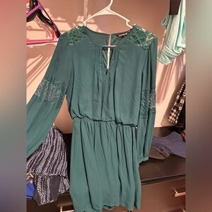 Express Long Sleeve Green Dress with Lace- Size Medium